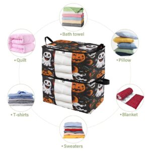 GOODOLD Spooky Happy Halloween Clothes Storage Bags 95L Large Closet Organizer Bags 2-Pack, Zippered, Foldable with Clear Window & Handles - Ideal for Comforters, Blankets