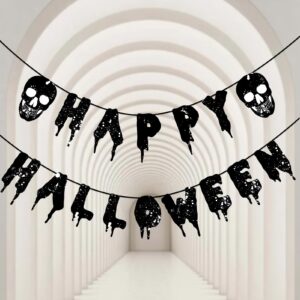 happy halloween banner, 2pack halloween bunting banner garland with spider pumpkin sign for halloween party decorations, halloween decor for mantle fireplace wall party supplies