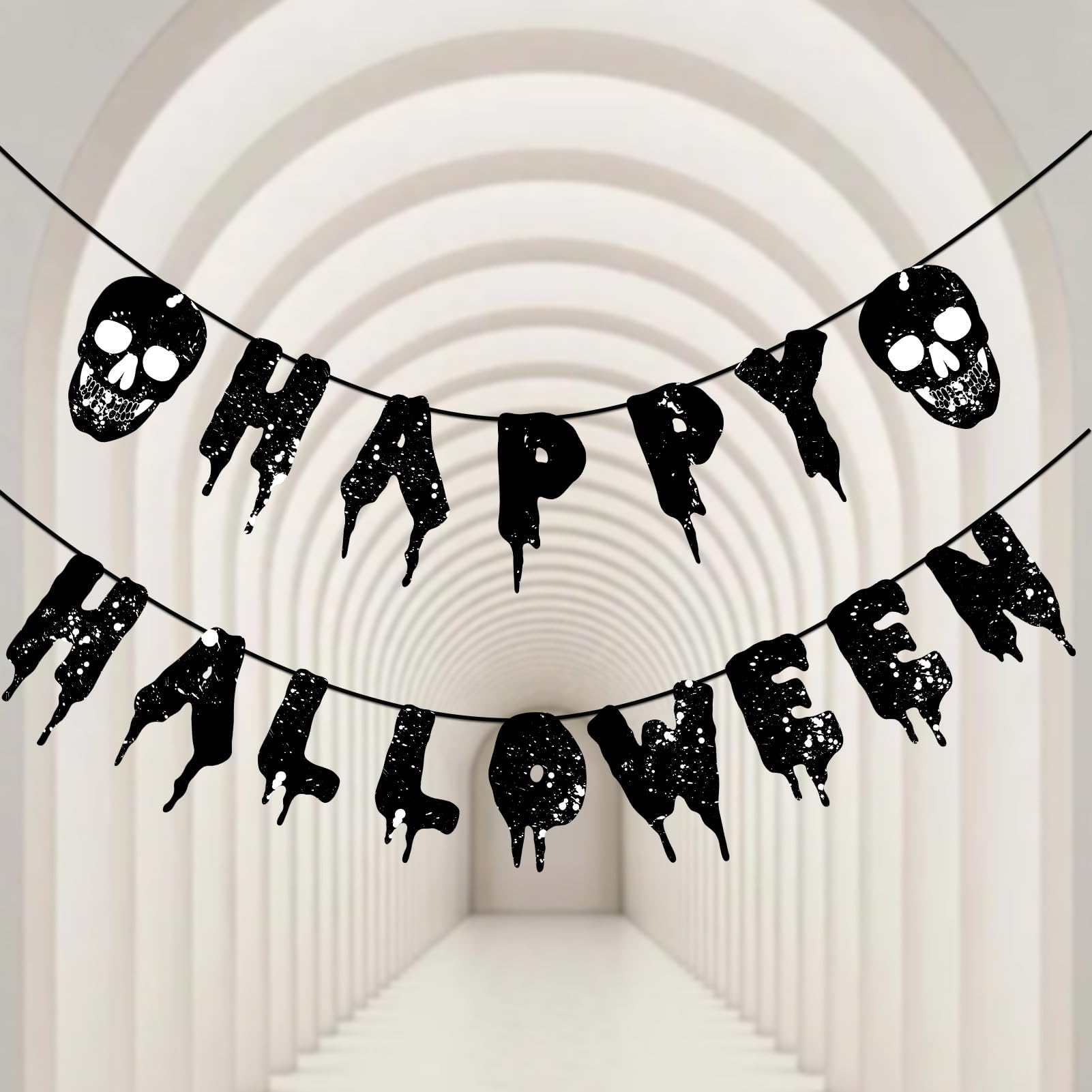 Happy Halloween Banner, 2Pack Halloween Bunting Banner Garland with Spider Pumpkin Sign for Halloween Party Decorations, Halloween Decor for Mantle Fireplace Wall Party Supplies