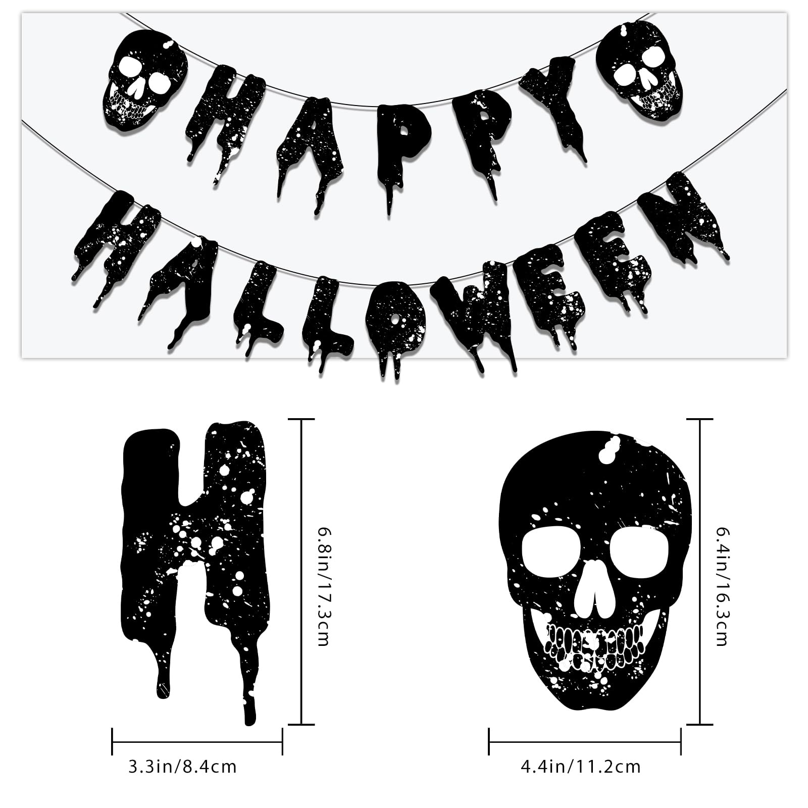 Happy Halloween Banner, 2Pack Halloween Bunting Banner Garland with Spider Pumpkin Sign for Halloween Party Decorations, Halloween Decor for Mantle Fireplace Wall Party Supplies