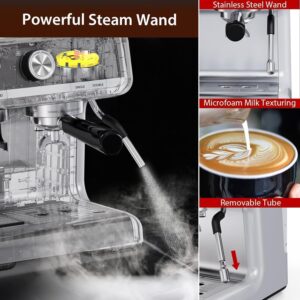 Takywep Semi-Automatic Espresso Machine - 1450W/20 Bar, 30 Grinder Settings, Fast Heating, Milk Frother Steam Wand, Home & Hotel Use, Silver