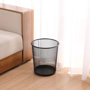 Generic Trash Can Bin Waste Basket Recycling Bin Lightweight Sturdy Garbage Container Metal Mesh Office Round Garbage Can for Home, Office, Bathroom, Bedroom, Kitchen (Black)