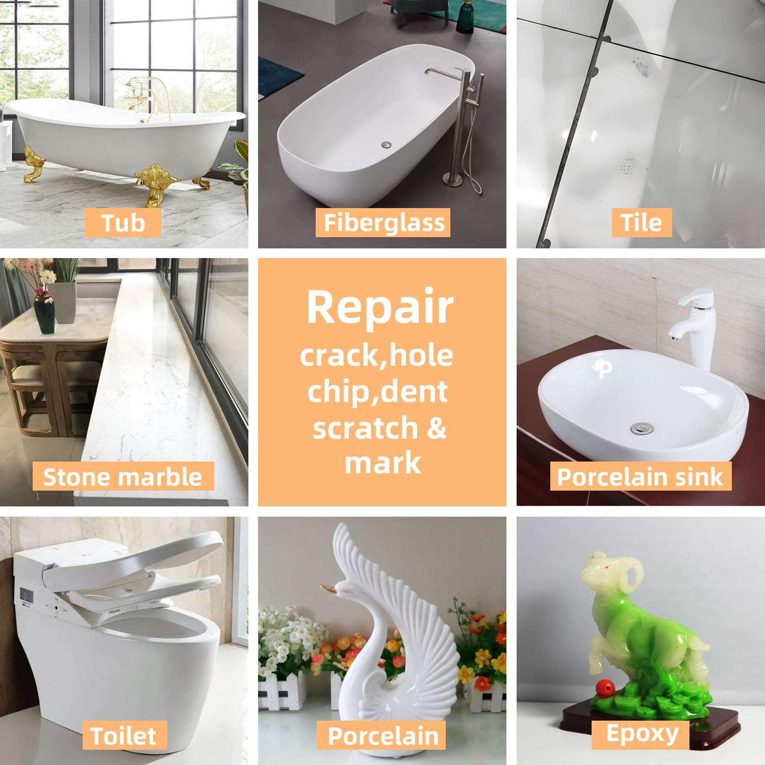 CTUYSY Porcelain Sink Repair kit White, Enamel, Porcelain, Fiberglass, Ceramic Sink, Tub Tile Toilet Shower Kit,Porcelain Sink and Acrylic Bathtub Repair Kit for Cracks Chips Dents Holes