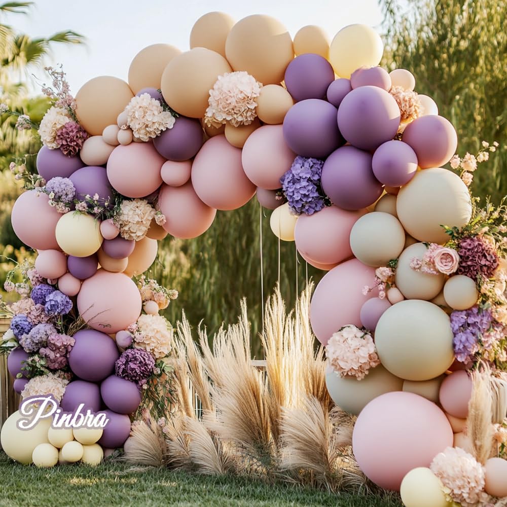 Dusty Purple Pink Balloons - Double Stuffed Lavender Pink Nude Balloon Garland White Sand Blush Ivory Balloon Pastel Lilac Balloon Arch Kit for Birthday Baby Shower Bridal Wedding Party Decorations