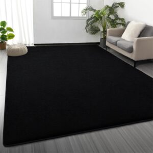 large area rugs for living room bedroom, 7 x 10 ft non-slip modern area rug, soft thickened memory foam rug, comfy minimalist indoor carpet for boys girls room nursery dorm home decor, black