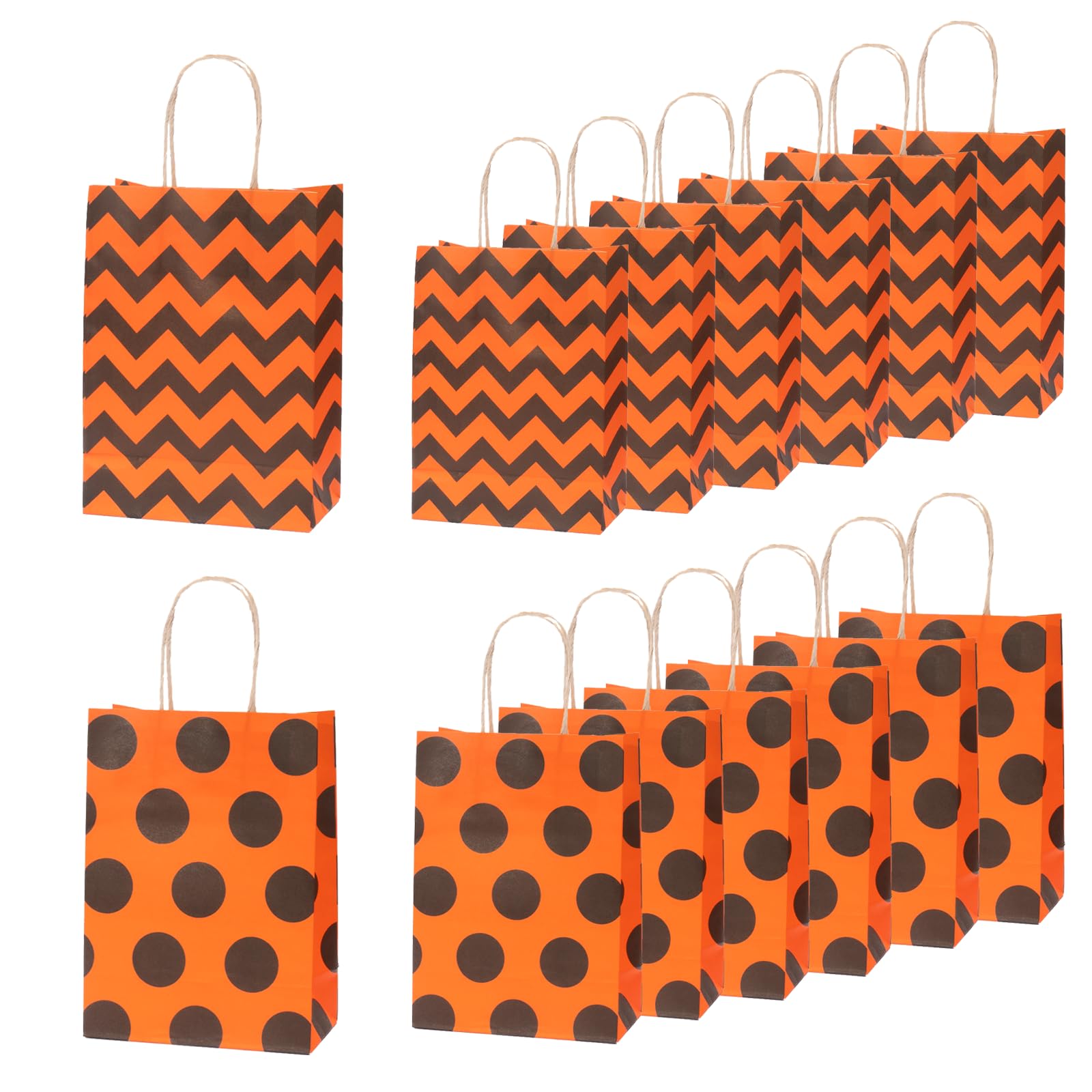 24 Pcs Halloween Treat Bags with Handles, Halloween Goodie Bags Candy Bags Paper Gift Bags For Trick or Treating, Kraft Paper Bags Party Favor Reusable Paper Bags for Halloween Thanksgiving Day