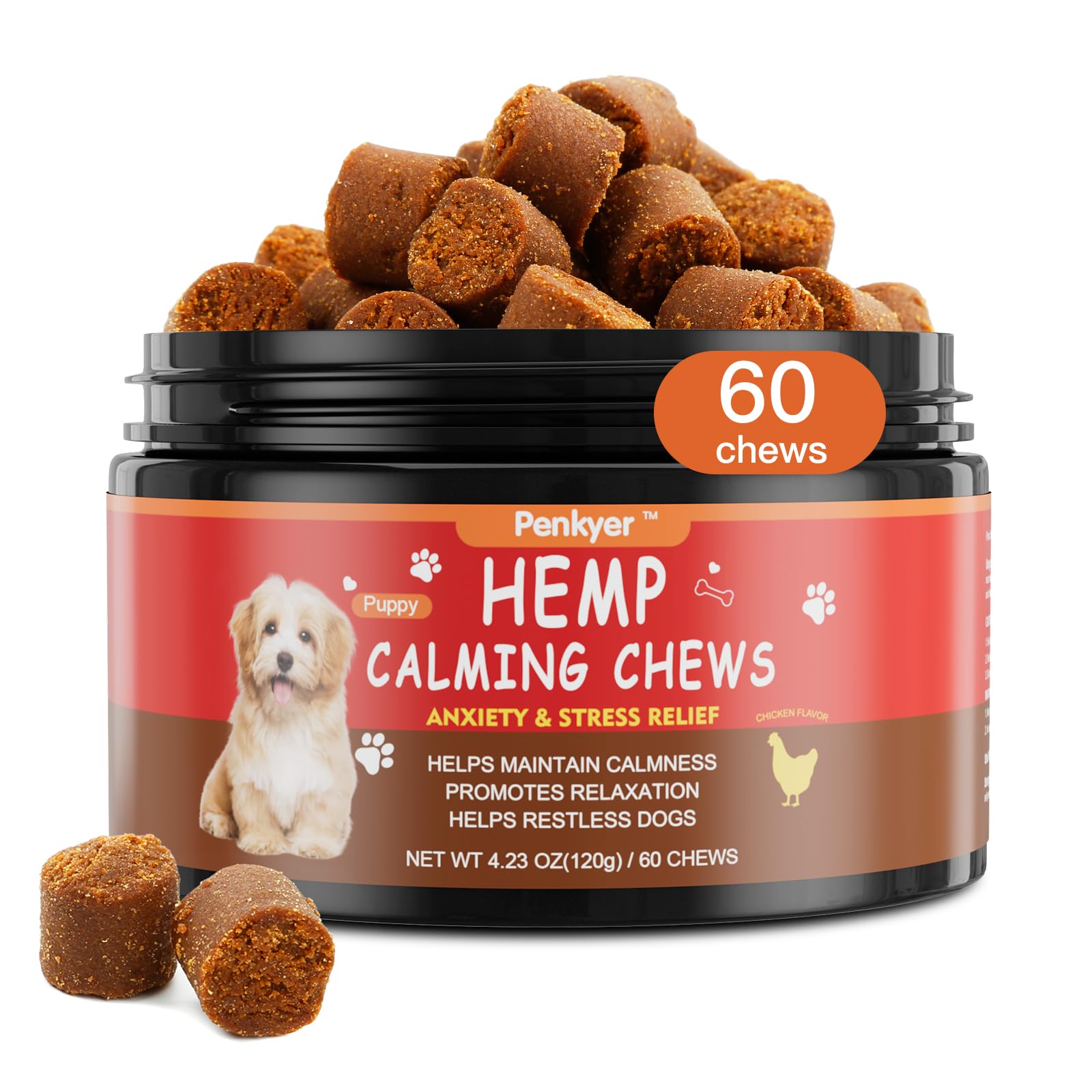 Hemp Calming Chews for Dogs Anxiety Stress Relief Treats Bites for Puppy Dog Sleep Aid with Hemp Oil - Thunder Barking Separation Noise Relieve Health Support Wellness Supplement