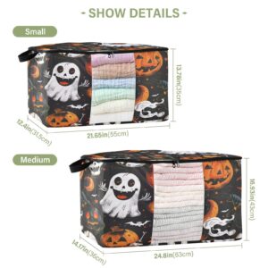 GOODOLD Spooky Happy Halloween Clothes Storage Bags 95L Large Closet Organizer Bags 2-Pack, Zippered, Foldable with Clear Window & Handles - Ideal for Comforters, Blankets