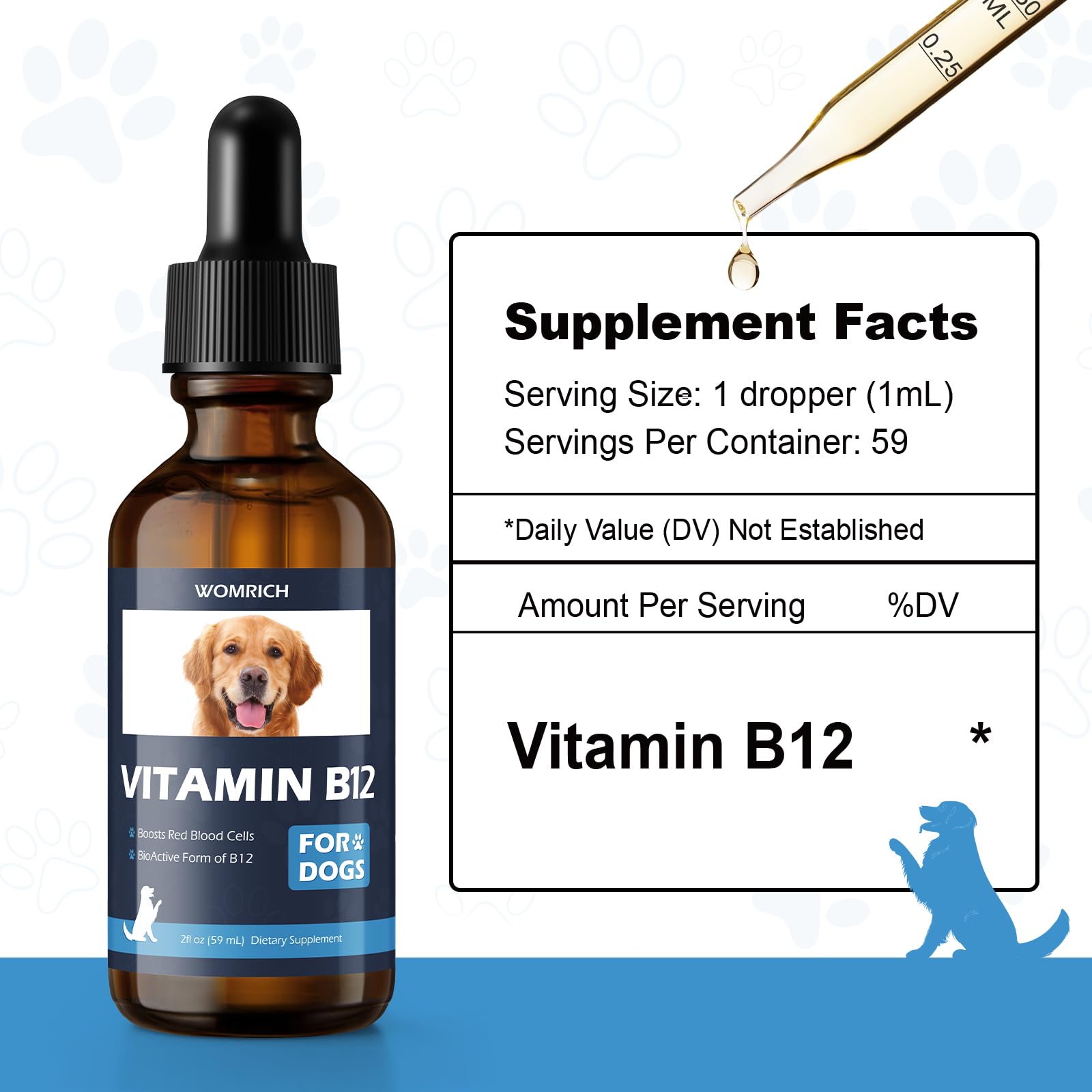 Vitamin B12 for Dogs | Methylcobalamin Supplement | Boosts Red Blood Cell Formation, Energy, Nervous System & Appetite | 2 fl oz Dropper | Vitamin Supplement for Dogs