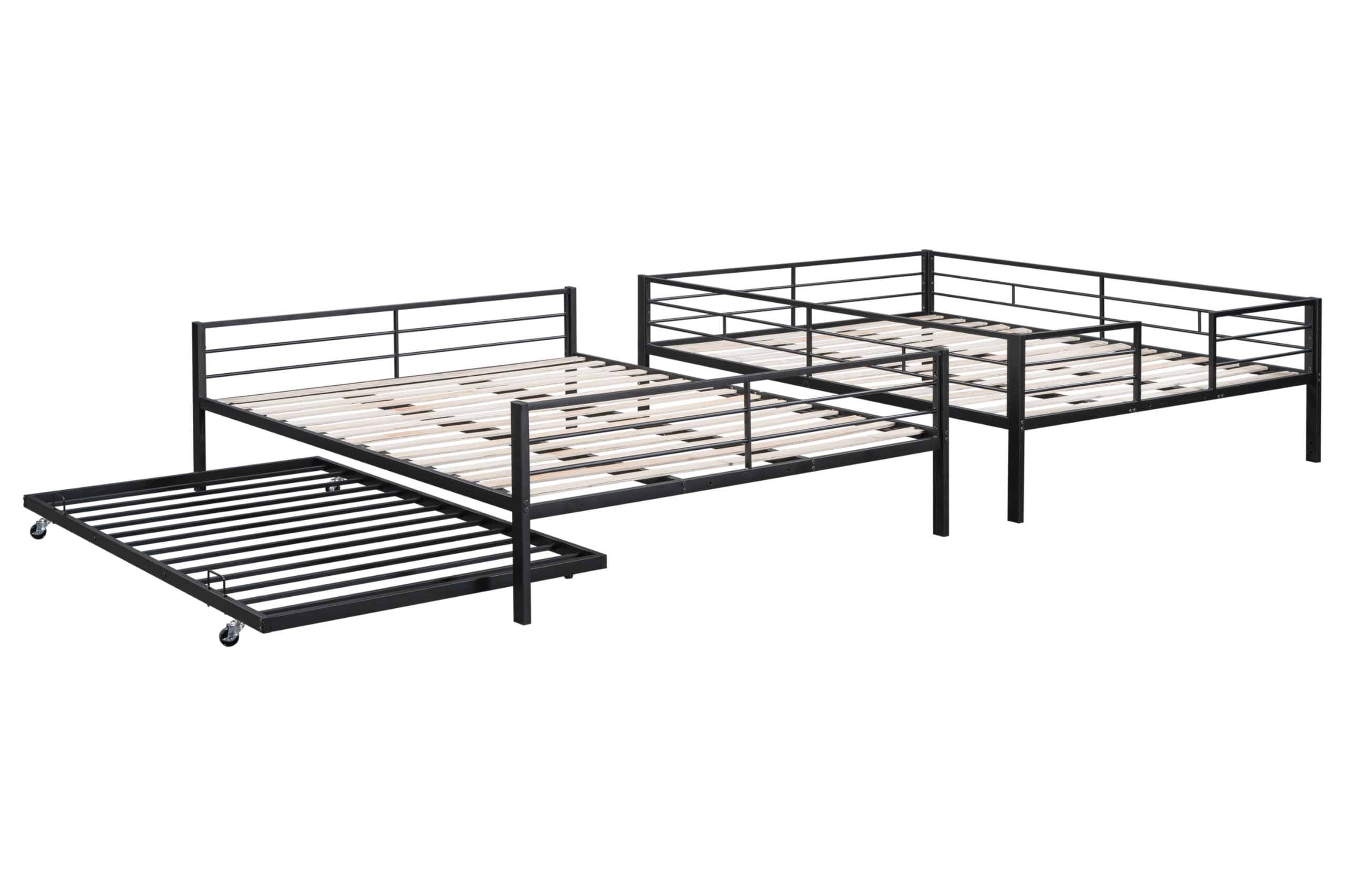 UOCFYK Queen Over Queen Bunk Bed with Trundle for Kids/Adults,Heavy Duty Bunk Bed with Convertible 2 Beds & Ladder for Dorm,Bedroom,Guest Room,Space Saving Design & No Box Spring Needed,Black