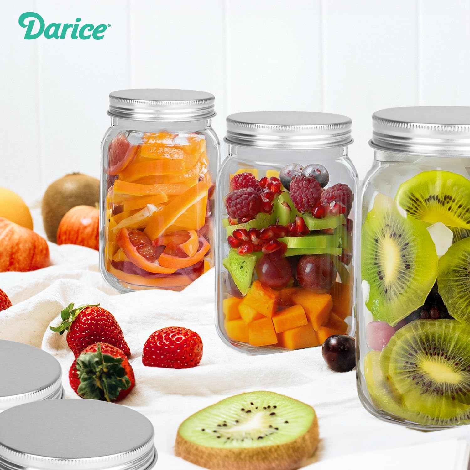 Darice 8 oz Plastic Mason Jars with Airtight Screw on Lid - Refillable Clear Plastic Jars Containers for Kitchen and Household Storage, BPA-Free Jars with Lids, Pack of 12