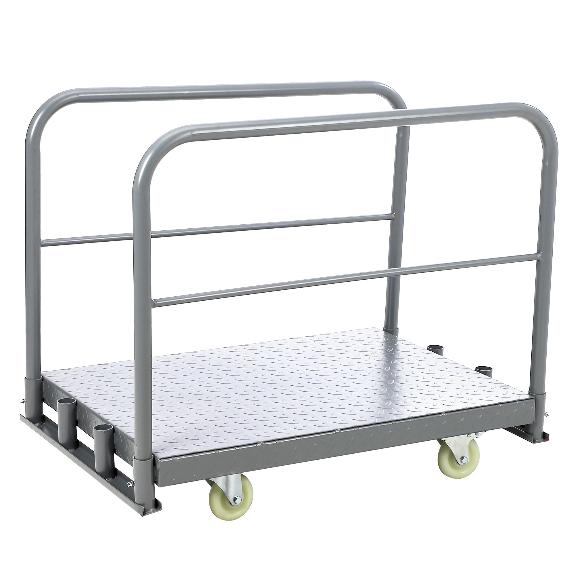 GarveeTech 2in1 Steel Panel Truck Cart with Brake Wheel, Flatbed Cart Heavy Duty Drywall Cart Lumber Cart, Platform Trucks with 2000 lbs Capacity and Swivel Casters, Push Cart with 1Front and 2 Side H