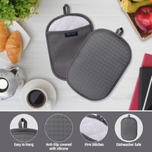 Hovico 2PCS Silicone Pot Holders, Oven Mitts Heat Resistant Hot Pads with Pockets, Non Slip Pot Holder for Kitchen Baking and Cooking| 9.8 x 7 Inches | Towel Cloth Interior Lining - Gray