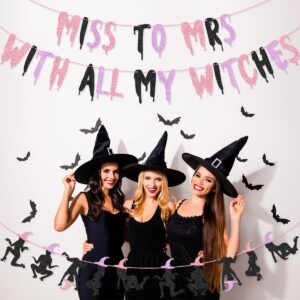 Pink Purple Miss to Mrs with All My Witches Banner Garland for Halloween Bachelorette Party Decorations