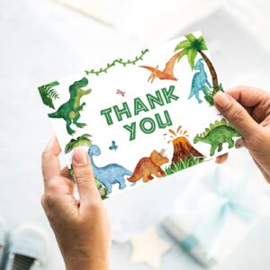 Whaline 24 Pack Dinosaur Thank You Card Watercolor Green Jurassic Greeting Card with Envelopes Sticker Cute Animal Blank Note Card for Baby Shower Party Invitation Supplies, 4 x 6 Inch