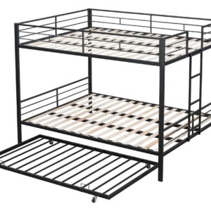 UOCFYK Queen Over Queen Bunk Bed with Trundle for Kids/Adults,Heavy Duty Bunk Bed with Convertible 2 Beds & Ladder for Dorm,Bedroom,Guest Room,Space Saving Design & No Box Spring Needed,Black