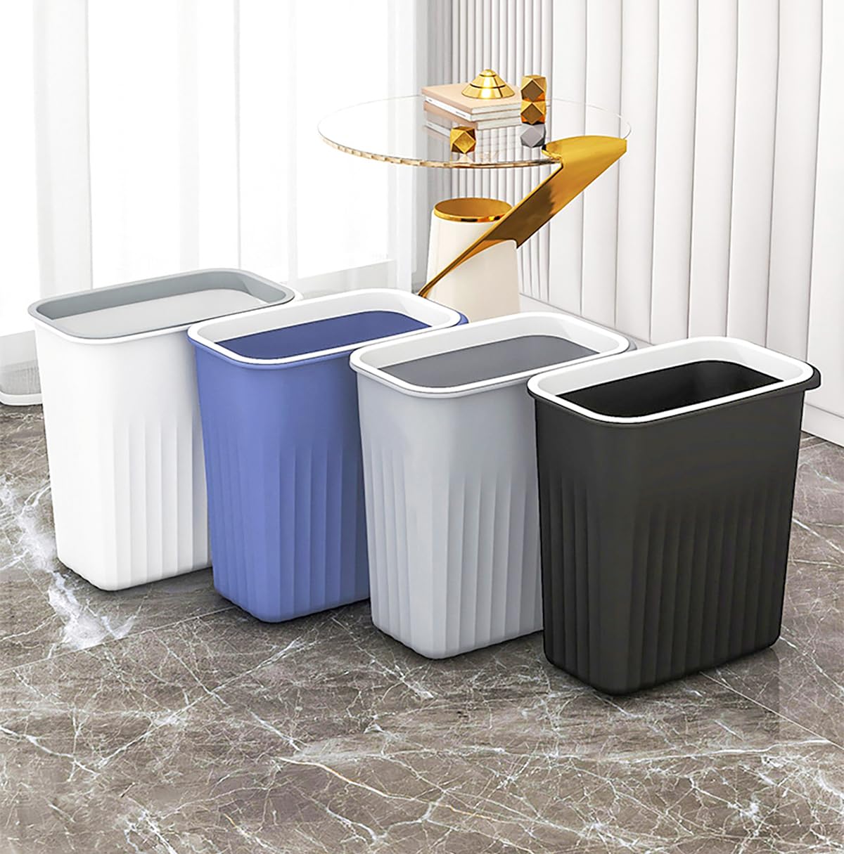 Elsjoy 4 Pack 2 Gallon Plastic Trash Can, Slim Waste Basket Bathroom Small Garbage Can, Rectangular Trash Bin for Office, Kitchen, Bedroom