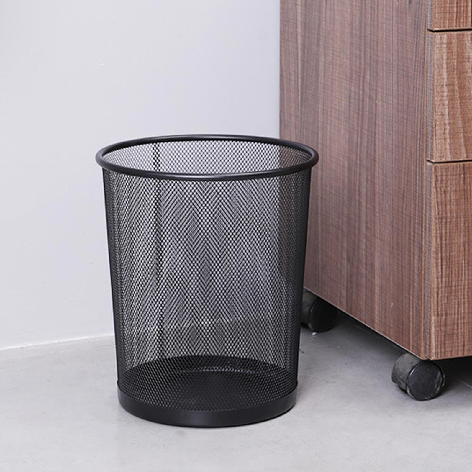 Generic Trash Can Bin Waste Basket Recycling Bin Lightweight Sturdy Garbage Container Metal Mesh Office Round Garbage Can for Home, Office, Bathroom, Bedroom, Kitchen (Black)