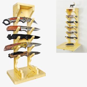 griiyakii premium wooden knife display stand with tray – versatile desktop and wall-mounted storage holder for up to 5 knives