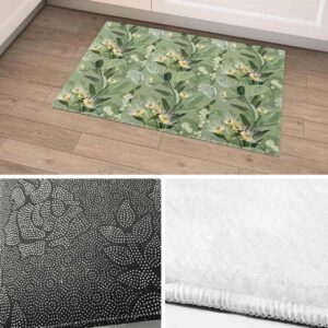 Edwiinsa Tropical Flower Plush Rug Non Slip Bathroom Mat, Soft Shaggy Bath Rugs Entryway Rug 18'' x 30'', Green Palm Leaves Botanical Spring Summer Throw Floor Carpet Mat for Bathroom Shower Kitchen