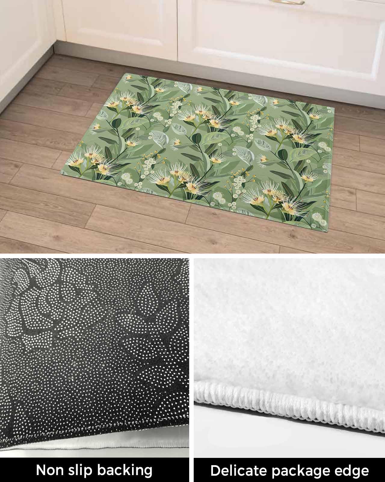 Edwiinsa Tropical Flower Plush Rug Non Slip Bathroom Mat, Soft Shaggy Bath Rugs Entryway Rug 18'' x 30'', Green Palm Leaves Botanical Spring Summer Throw Floor Carpet Mat for Bathroom Shower Kitchen