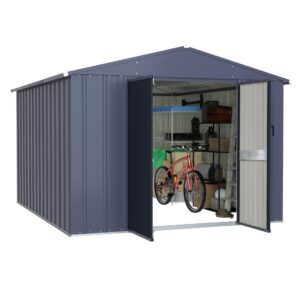 VEIKOU 8’x10’ Outdoor Storage Shed, Metal Storage Shed with Lockable Door & Air Vents, Garden Tool Shed with Thickened Galvanized Steel for Backyard, Patio, Grey