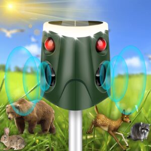 360° solar ultrasonic animal repellent, cat repellent outdoor, 2024 deer deterrent device with motion sensor& 3-side motion flashing light, repel dogs bird skunk rabbit squirrels for yard garden