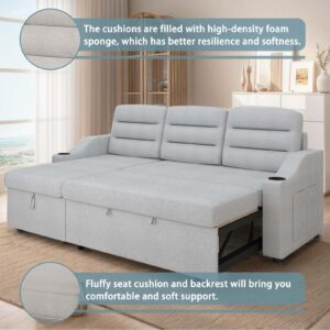 83.5"Convertible Sleeper Combo Sofa, L Shaped Sleeper Sofa,Convertible Sofa Bed with Storage Recliner and Cup Holder,2 in 1 Pull Out Couch,Polyester Sleeper Sofa for Living Room,Apartment, Light Grey