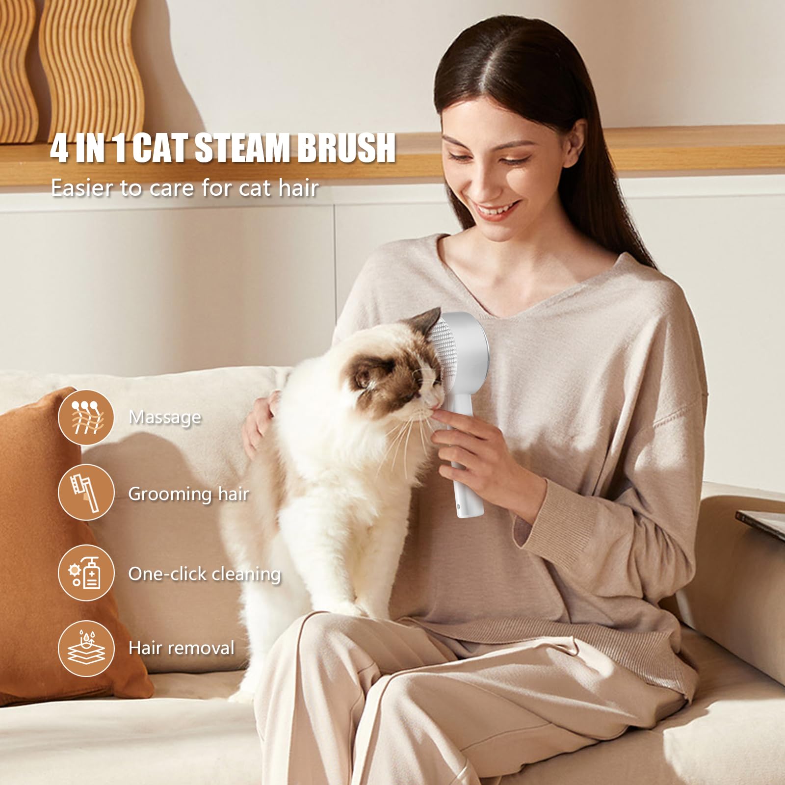 Cloud Care Cat Brush for Indoor Cat Steam Brush for Shedding Spritz Defur Comb for Cats Steam Cat Brush for Long Short Hair Cat Dog Pet Steam Brush for Cats Massage Grooming Self-Cleaning (White)