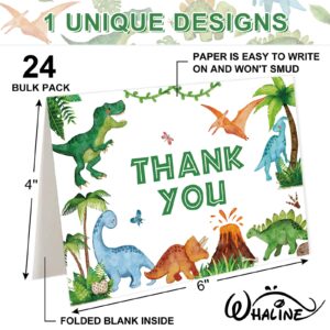 Whaline 24 Pack Dinosaur Thank You Card Watercolor Green Jurassic Greeting Card with Envelopes Sticker Cute Animal Blank Note Card for Baby Shower Party Invitation Supplies, 4 x 6 Inch