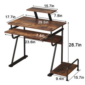 Gaming/Computer Desk, Home Office Small Desk with Monitor Stand, Rustic Writing Desk, Dismountable Computer Tower Stand, Adjustable Storage Space, Modern Design Corner Table