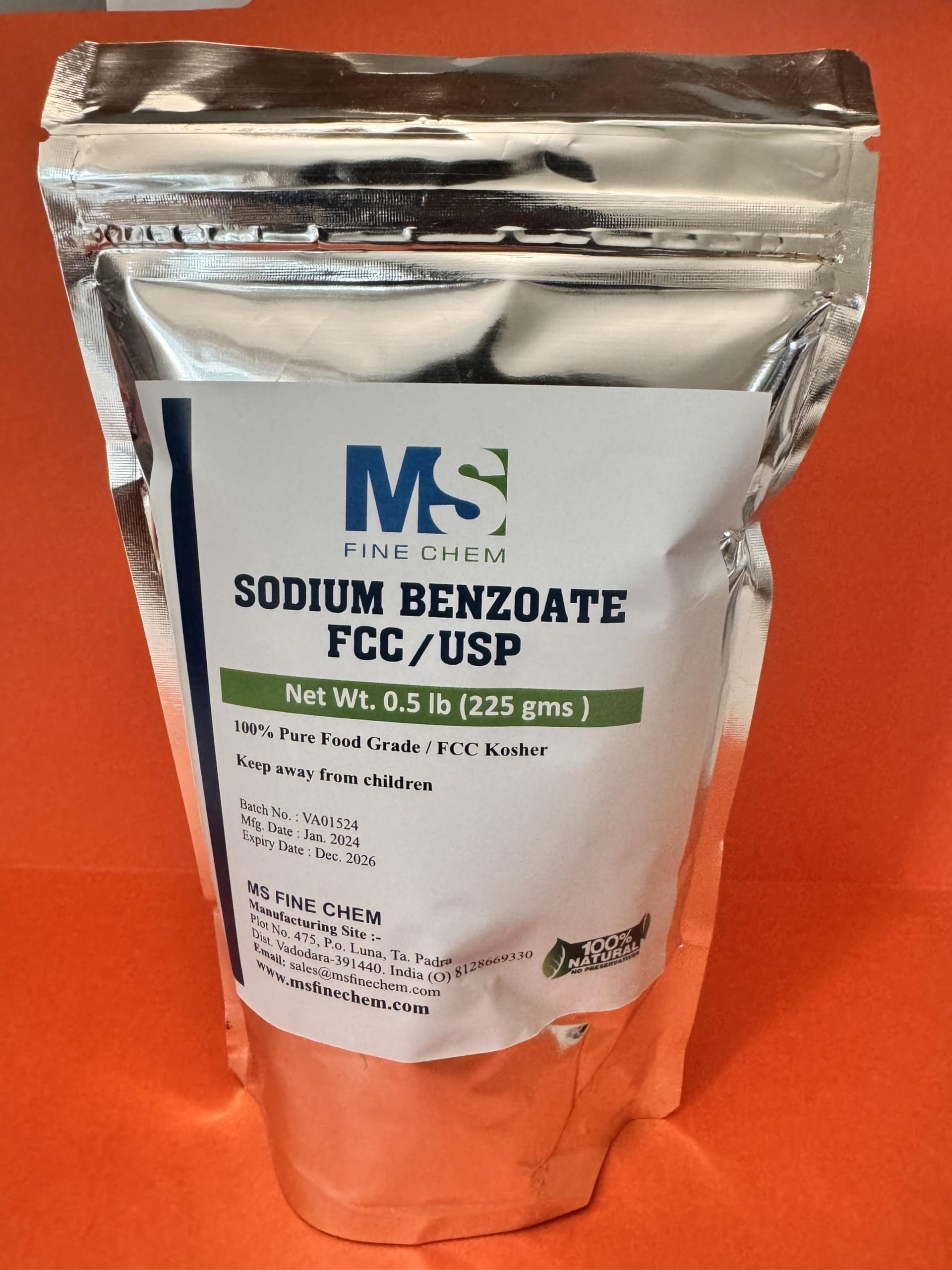 MS Finechem Sodium Benzoate 100% Purity Food Grade Preservative Additive - 0.5 LB