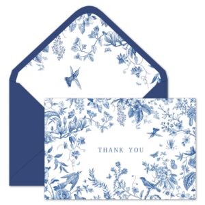 whaline 24 pack flower bird thank you cards blue and white floral greeting cards with envelopes stickers blank note cards for wedding birthday baby shower party supplies, 4 x 6 inch