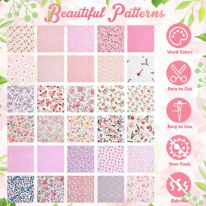 Tatuo 30 Pcs 10" Pink Theme Quilting Cotton Fabric Squares Floral Precut Fabric Square Sheets for Sewing Scrapbooking DIY Craft Patchwork