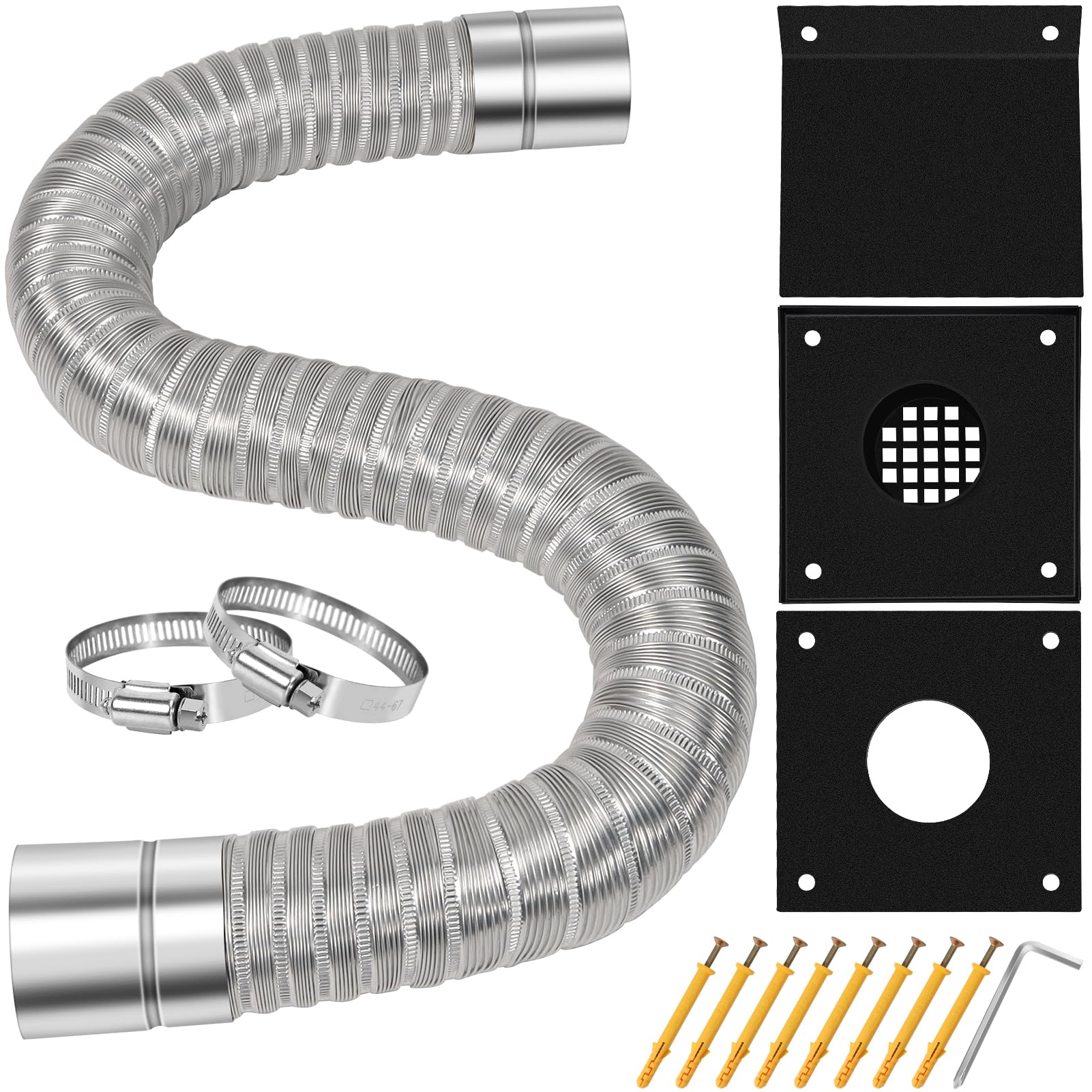 Pellet Stove Vent Pipe Kit, Pellet Stove Fresh Airs Intake Kit, Pellet Stove Exhaust Pipe Kit Includes 2"x59" Aluminum Flexible Pipe, Protective Screen and 2 Screw Clamps