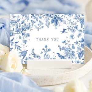 Whaline 24 Pack Flower Bird Thank You Cards Blue and White Floral Greeting Cards with Envelopes Stickers Blank Note Cards for Wedding Birthday Baby Shower Party Supplies, 4 x 6 Inch