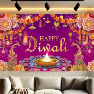 aovaely happy diwali backdrop banner decorations for home wall hanging, indian festival of lights decorations, diwali photo booth props background for indian diwali party supplies 6.2 x 3.7 ft