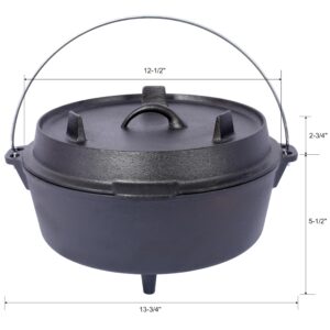 6 Quart Pre-Seasoned Cast Iron Dutch Oven with Skillet Lid, Outdoor Camping Deep Pot with Leg Base for Fireplace Cooking, BBQ, Baking, Campfire (6 Quart)