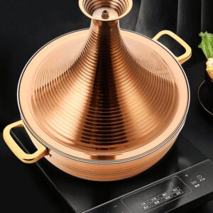 CHENYUEFA 304 Stainless Steel Moroccan Tagine Pot,Non Stick Tagine Stainless Steel Tower Stew Dry Pot Non-stick Slow Cooker Seafood High Lid Pan Electromagnetic Cooker Moroccan Tajine Casserole,Gold,2