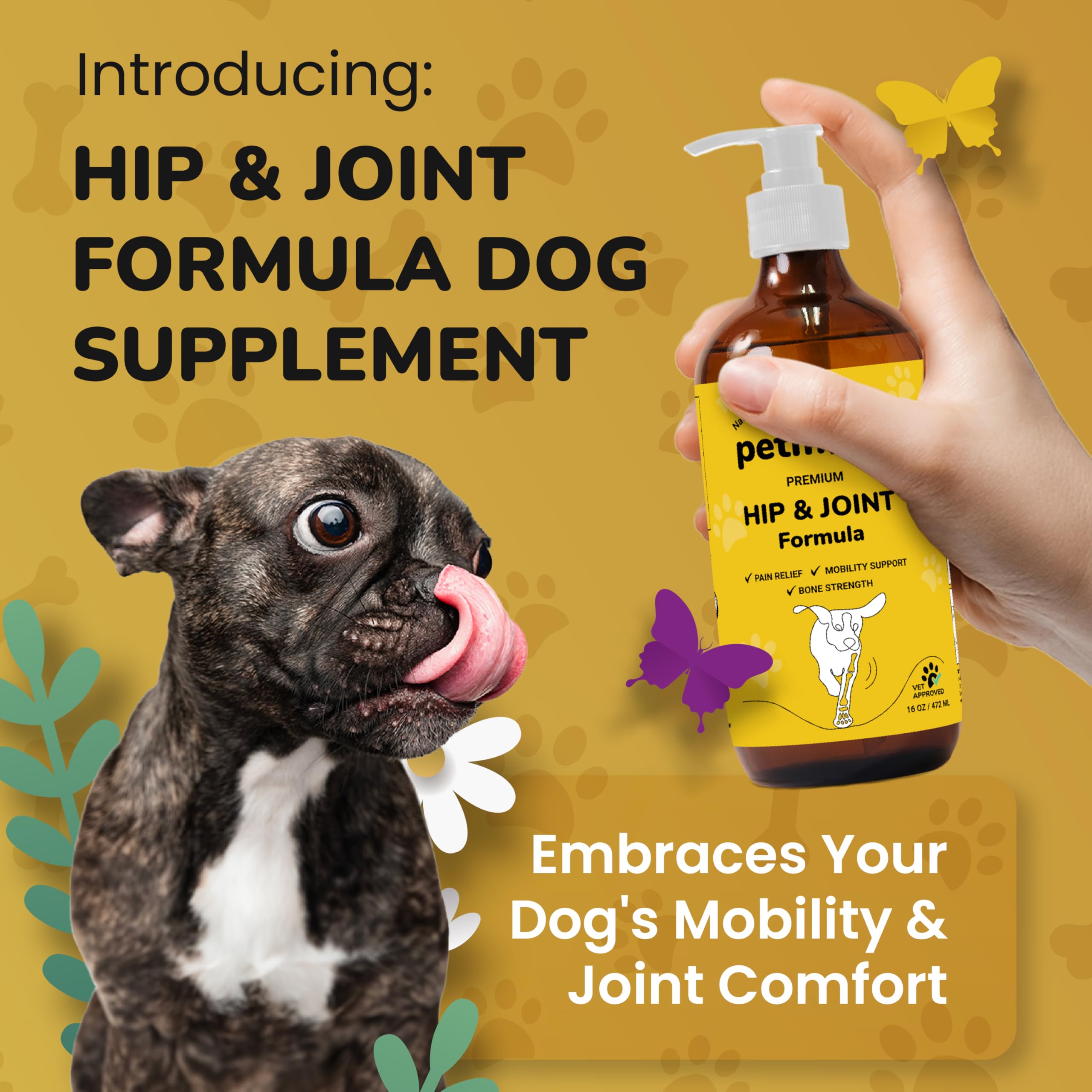 PetMade Dog Hip and Joint Supplement - Junior and Senior Dog Supplements for Mobility, Flexibility Support and Bone Strength, Deluxe Glucosamine Chondroitin for Dogs, 16 oz