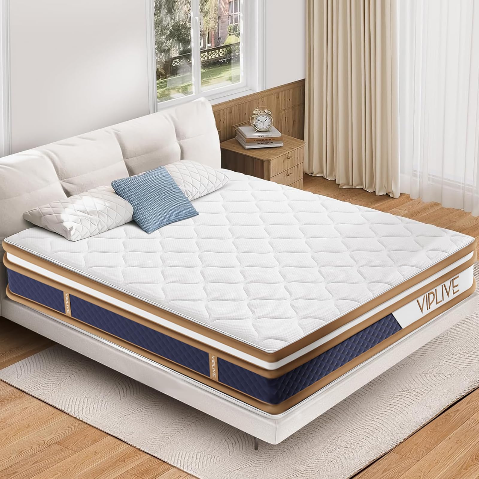 Viplive Full Size Mattress, 10 Inch Memory Foam Mattress, Soft and Comfortable Medium Firm Mattress in A Box with Individual Pocket Springs, 75" *54" *10"