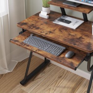 Gaming/Computer Desk, Home Office Small Desk with Monitor Stand, Rustic Writing Desk, Dismountable Computer Tower Stand, Adjustable Storage Space, Modern Design Corner Table