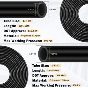 CheeMuii 32 Pcs Brass DOT Air Line Fittings With 50 FT 1/4" and 32.8 FT 3/8" DOT Air Lines Kit 3/8" 1/2" NPT Thread & Quick Connect Fittings for Semi Truck Trailer or Industrial Air System