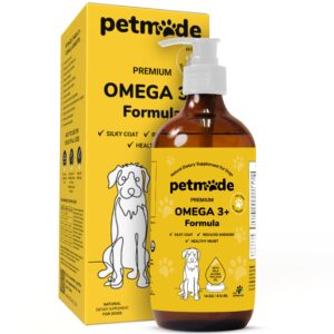 petmade omega 3 fish oil for dogs - deluxe liquid dog skin and coat supplement for the heart, with wild alaska pollock oil, zinc, vitamin c and e, 16 oz