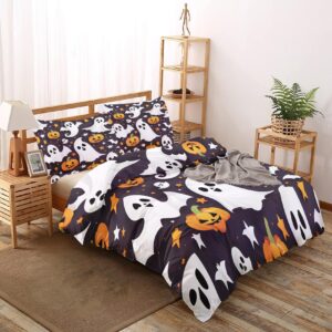 halloween bedding california king size, spooky pumpkin ghost bat duvet cover set & bedroom decor - cozy soft breathable microfiber, 2 pillow shams, with zip closure corner ties - no comforter