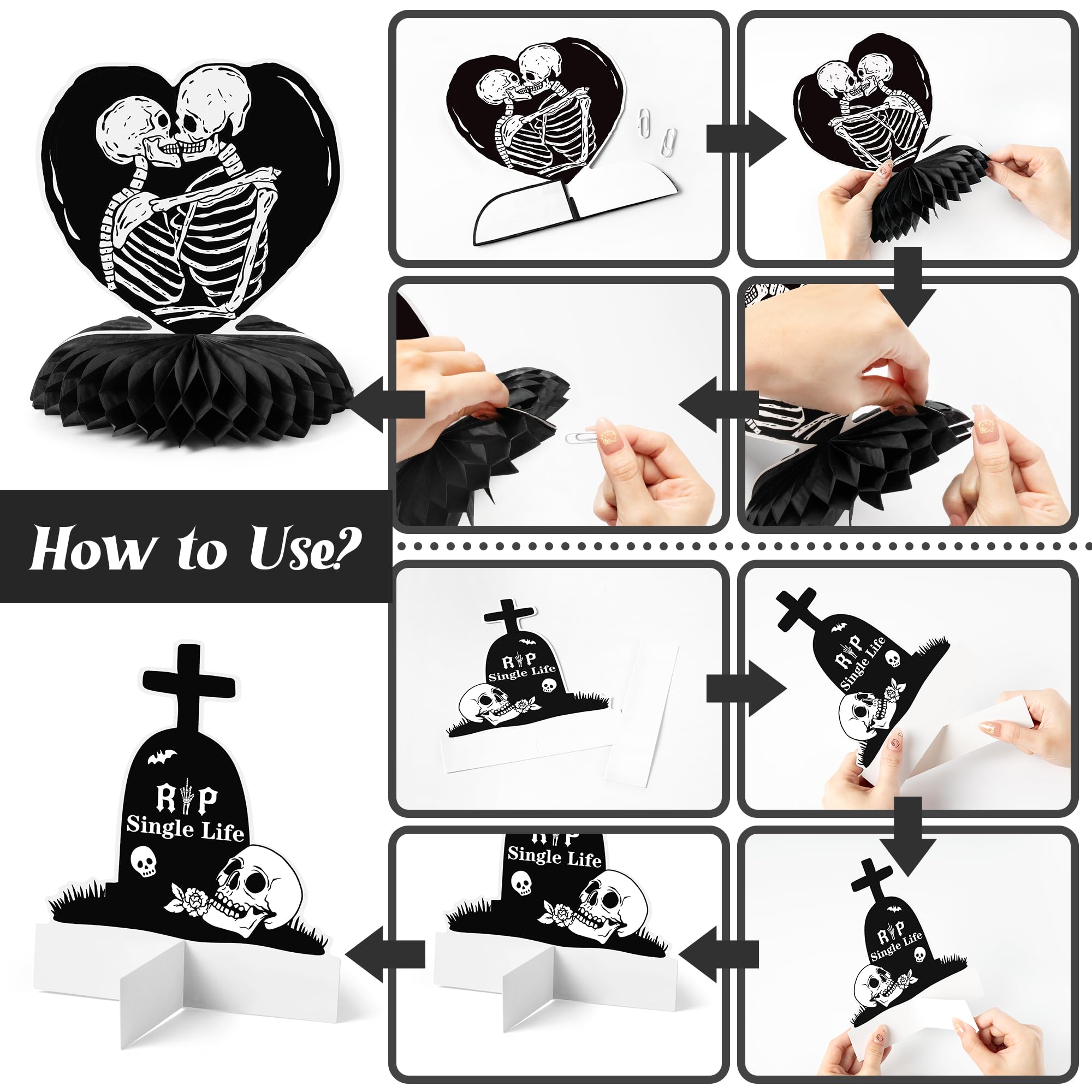 EmmgHen 9 Pcs Bride or Die Bachelorette Party Honeycomb Centerpieces Gothic Till Death Do Us Rip Single Life Themed 3D Table Toppers Decor for Bridal Shower Wedding Engagement Halloween Decorations