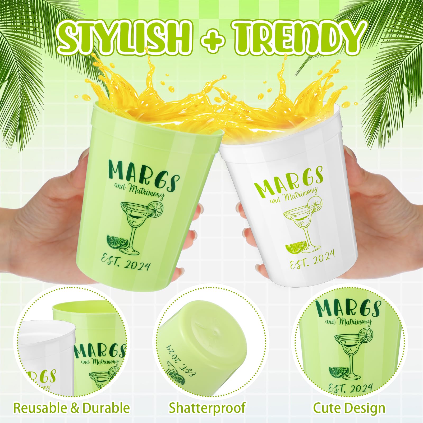 Skyley 12 Pcs Margs and Matrimony Bachelorette Party Plastic Cup 16oz Margarita Bridesmaid Cup Cocktail Wine Themed Reusable Bachlorette Cup Bridal Shower Wedding Cinco De Mayo Decoration Supplies