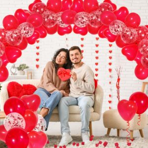 Red Balloons, 60 Pack Red Latex Balloons Red Heart Balloons and Red Confetti Balloons wiht Red Ribbon for Birthday Graduation Baby Shower Valentines Christmas Wedding Party Decorations