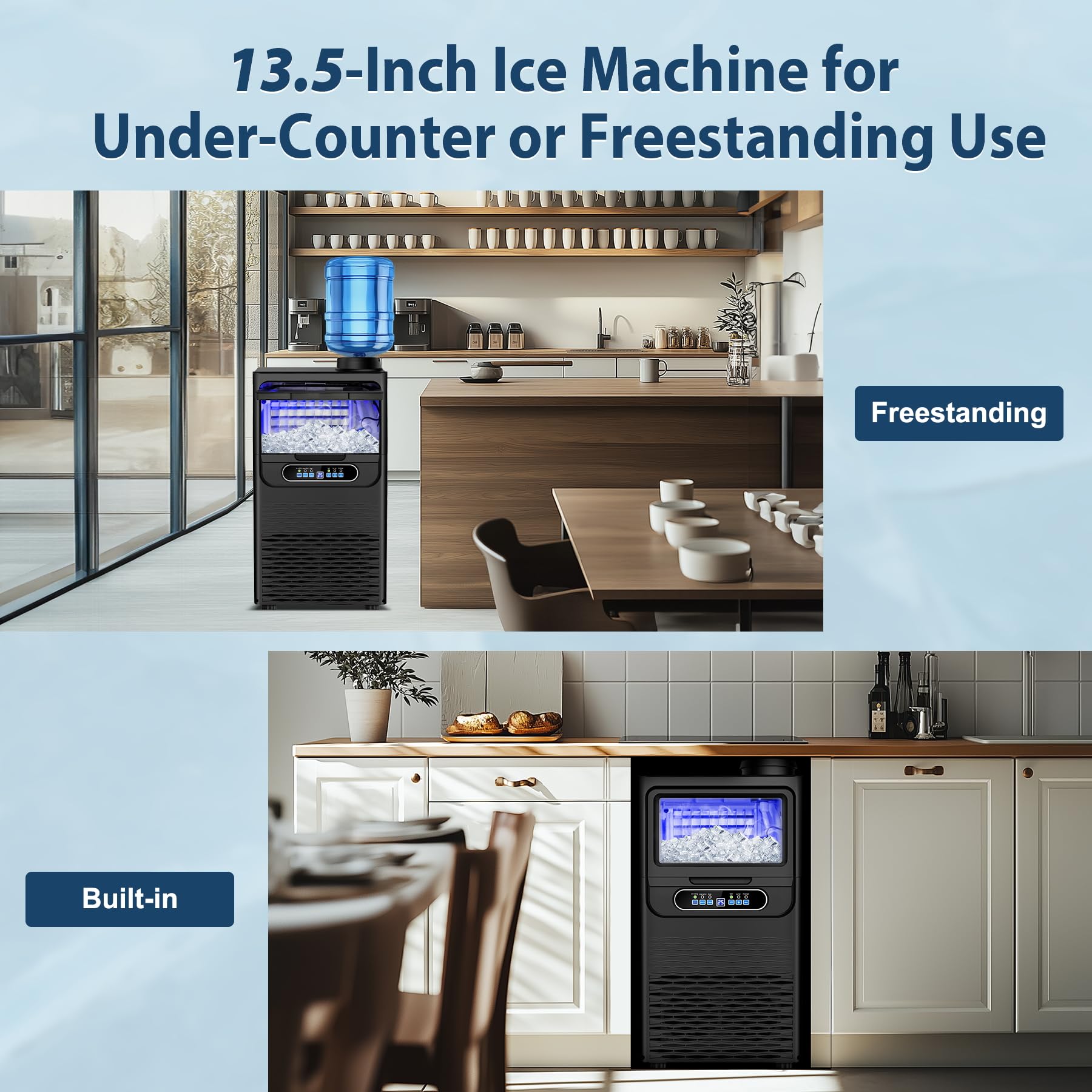 Commercial Ice Maker 100 Lbs/24H, Dual Water Inlet Options, Rapid 36 Ice Cubes in 9-15 Mins, Stainless Steel Ice Under Counter/Freestanding Machine for Home, Party, Office