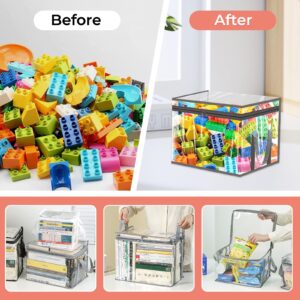 3 Pcs Clear Storage Bags for Toys, Reusable Clear Toy Organizer Bags with Zipper, Waterproof Bags for Building Blocks, Board Games,Puzzle, Kids Books, Clothes